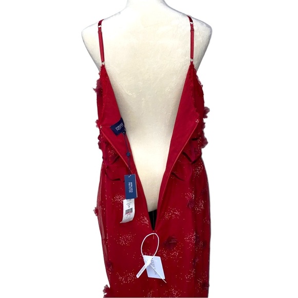 MARCHESA Evening Gown notte wine floral appliqué trumpet gown dress 16 - Picture 10 of 16